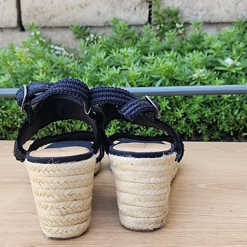 Lucky Brand Minjah Espadrille Jute-Wrapped Wedge Sandal Latte Black Platforms 11